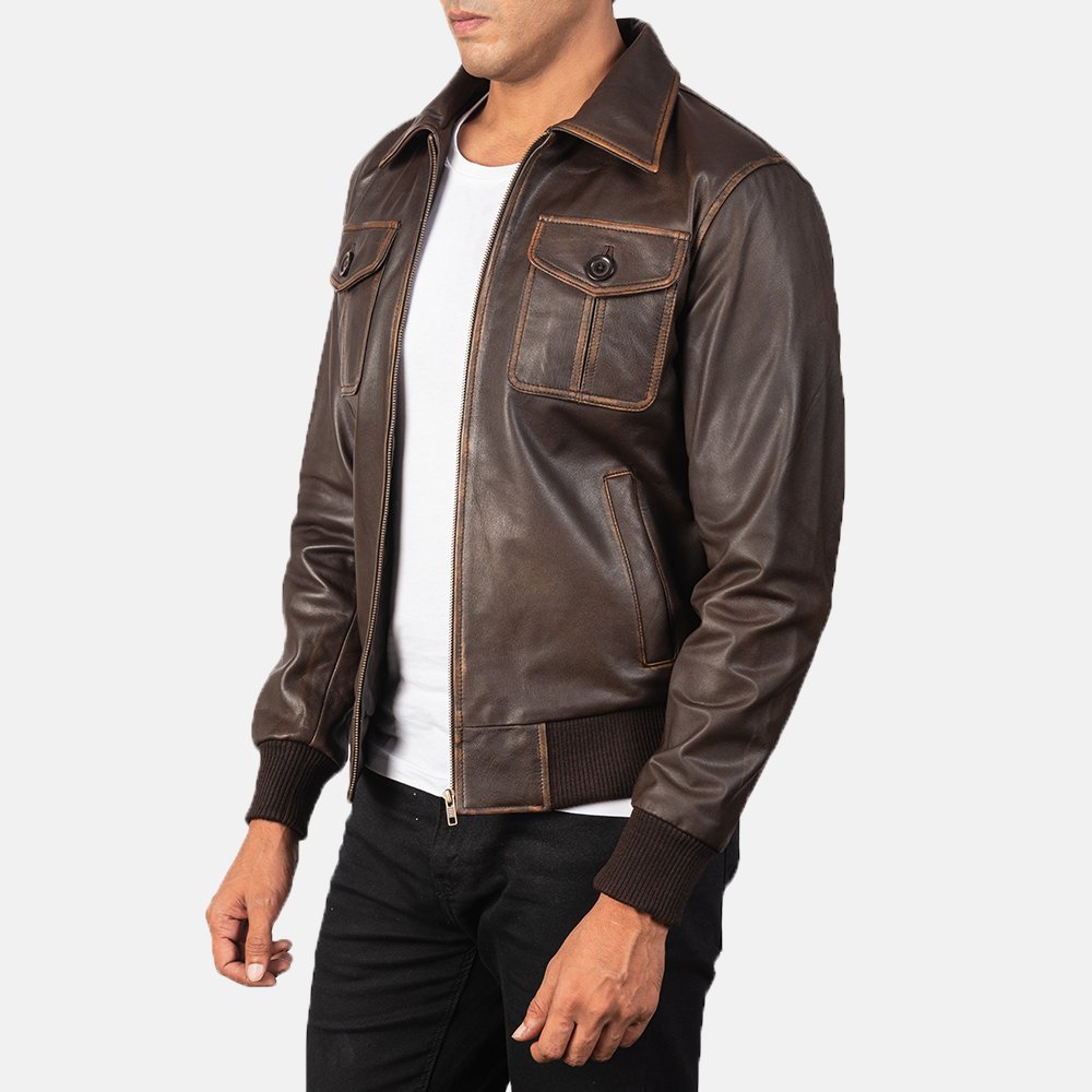 Aaron Brown Leather Bomber Jacket by VogueHide - Image 2