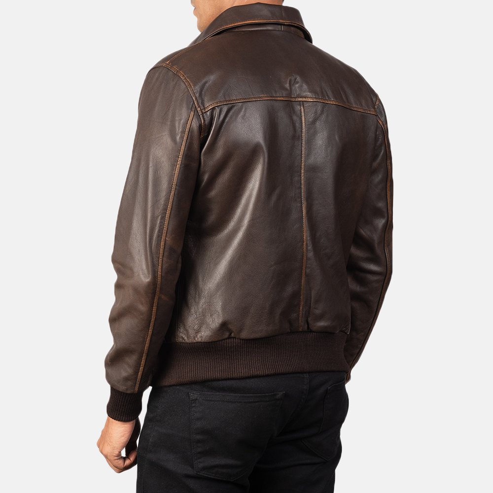 Aaron Brown Leather Bomber Jacket by VogueHide - Image 3