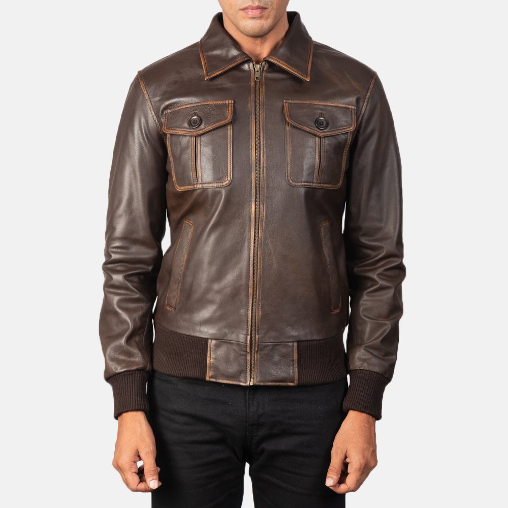 Aaron Brown Leather Bomber Jacket by VogueHide - Image 4