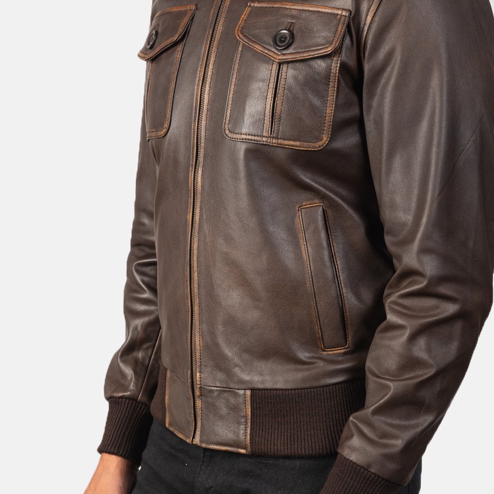 Aaron Brown Leather Bomber Jacket by VogueHide - Image 5