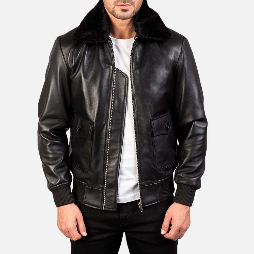Airin G-1 Black Leather Bomber Jacket by VogueHide