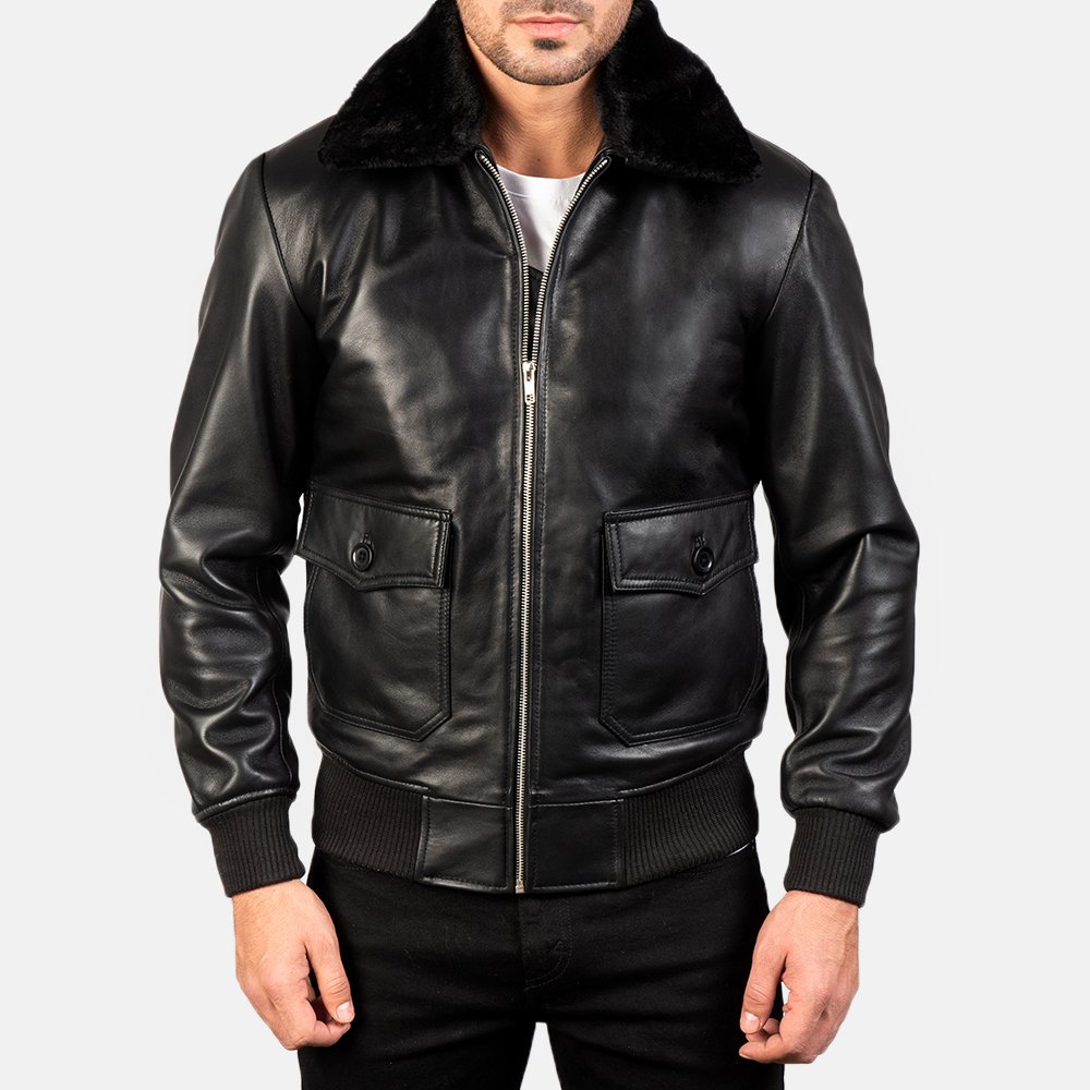Airin G-1 Black Leather Bomber Jacket by VogueHide - Image 5