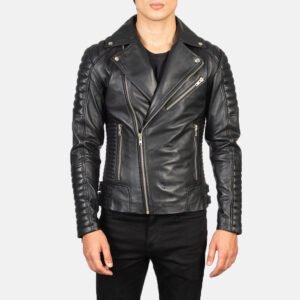 Noah Black Leather Biker Jacket by VogueHide