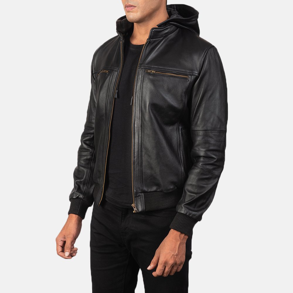 Bouncer Biz Black Leather Bomber Jacket by VogueHide - Image 6