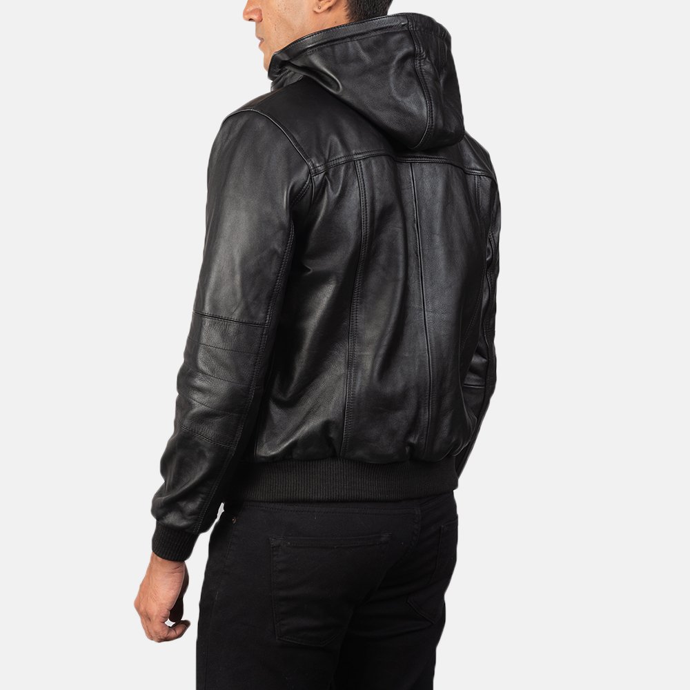 Bouncer Biz Black Leather Bomber Jacket by VogueHide - Image 2