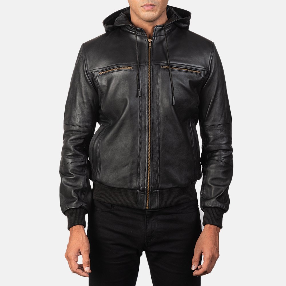Bouncer Biz Black Leather Bomber Jacket by VogueHide - Image 3