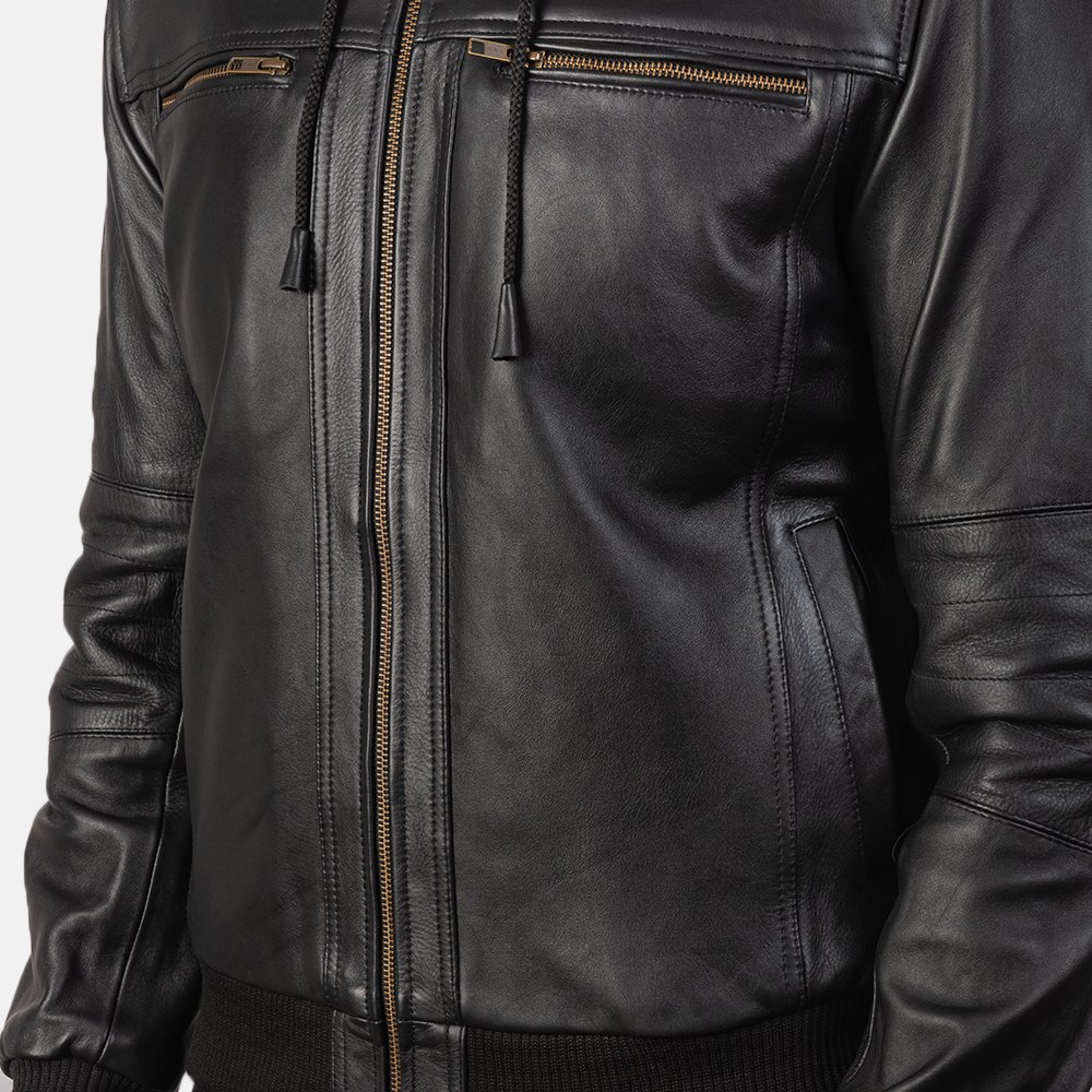 Bouncer Biz Black Leather Bomber Jacket by VogueHide - Image 4