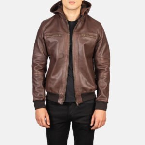 Bouncer Biz Brown Leather Bomber Jacket by VogueHide
