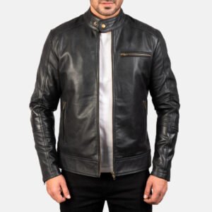 Dean Black Leather Biker Jacket by VogueHide