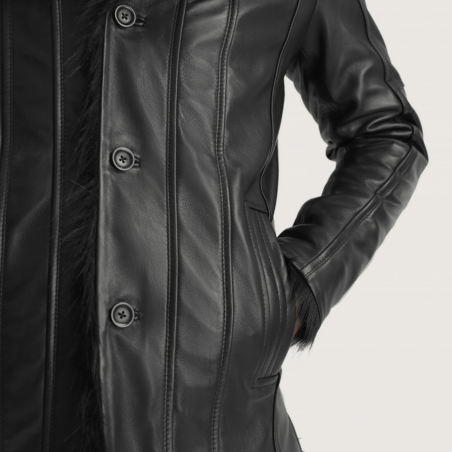 Furcliff Black Leather Coat by VogueHide - Image 5