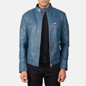 Ionic Blue Leather Biker Jacket by VogueHide