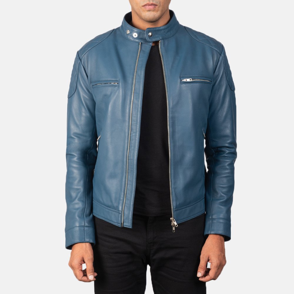 Ionic Blue Leather Biker Jacket by VogueHide