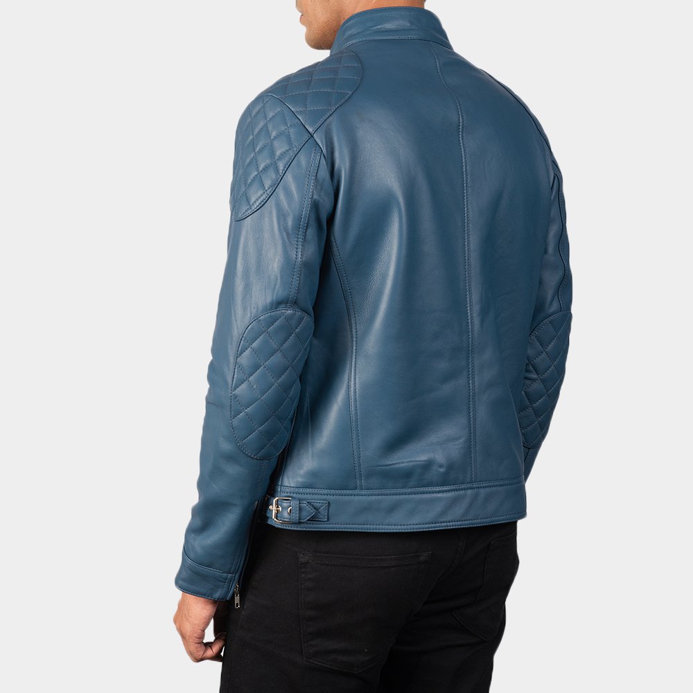 Gatsby Blue Leather Biker Jacket by VogueHide - Image 2