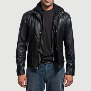 Highschool Black Hooded Leather Jacket by VogueHide