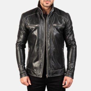 Hudson Black Leather Biker Jacket by VogueHide