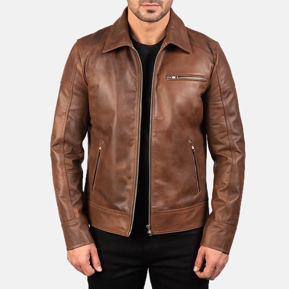 Lavendard Brown Leather Biker Jacket by VogueHide