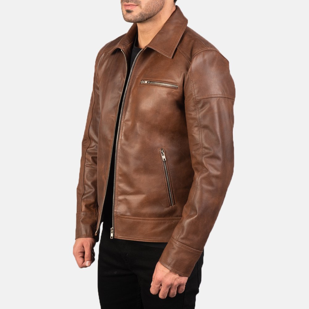 Lavendard Brown Leather Biker Jacket by VogueHide - Image 6