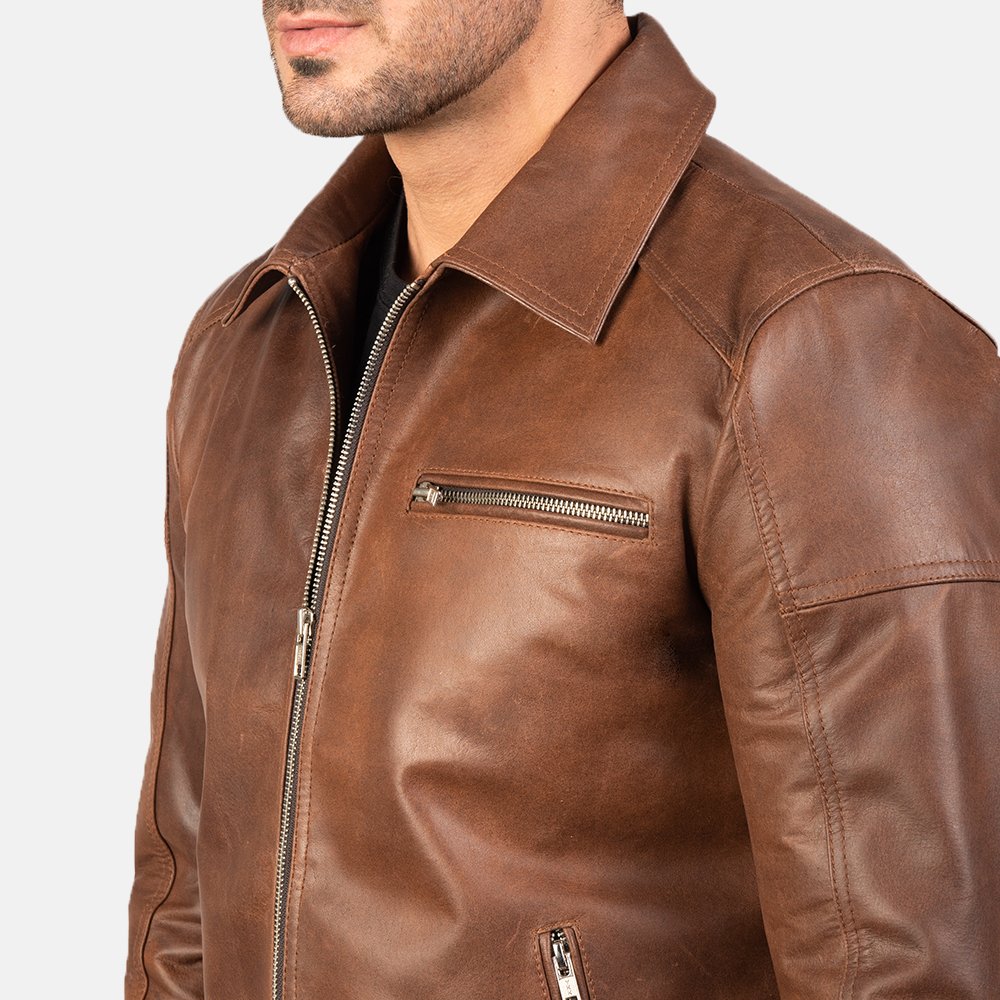 Lavendard Brown Leather Biker Jacket by VogueHide - Image 4
