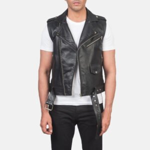 Sullivan Black Leather Biker Vest by VogueHide
