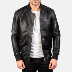 Bomia Ma-1 Black Leather Bomber Jacket by VogueHide
