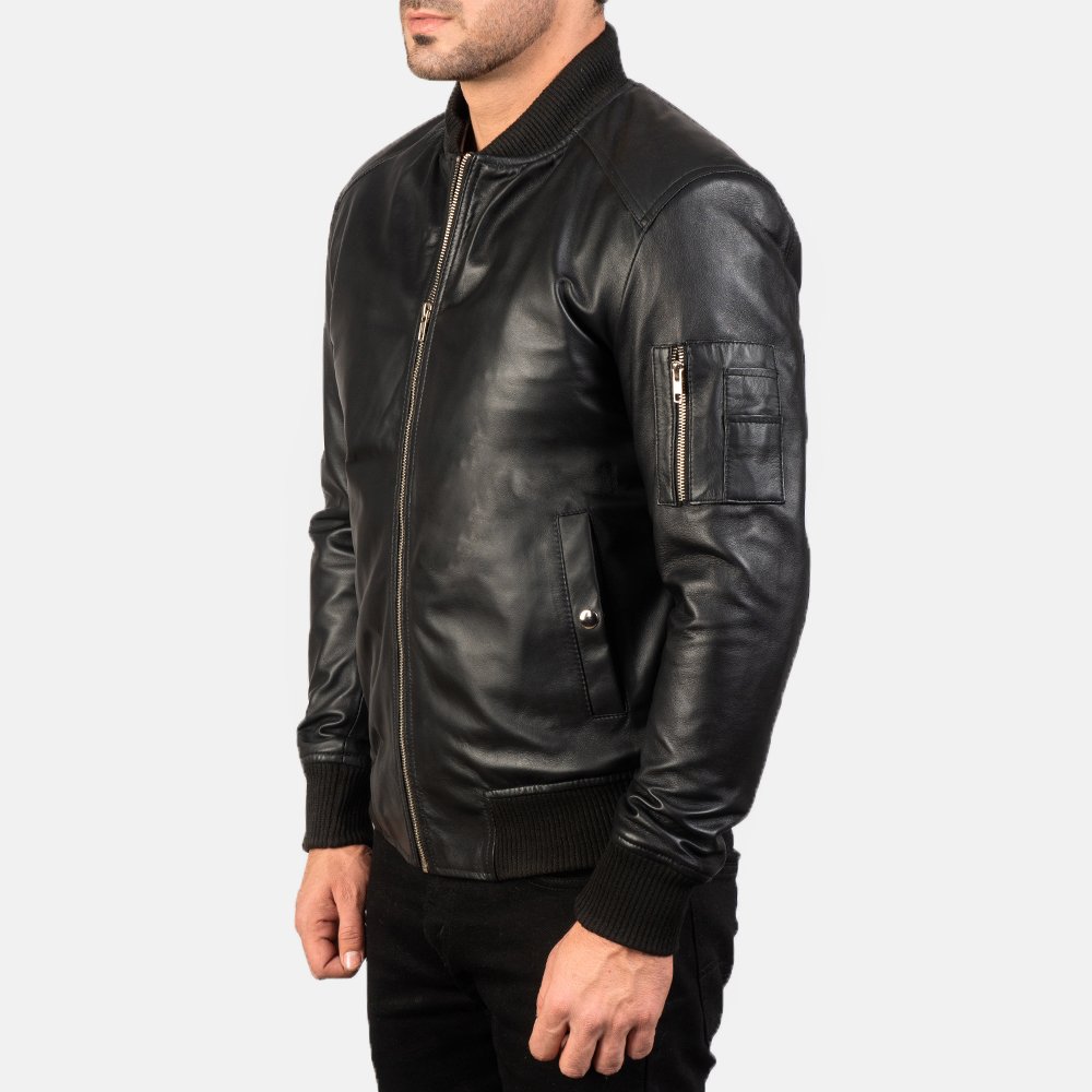 Bomia Ma-1 Black Leather Bomber Jacket by VogueHide - Image 6