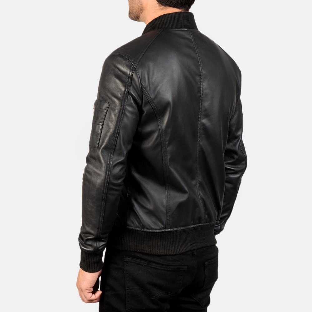 Bomia Ma-1 Black Leather Bomber Jacket by VogueHide - Image 2