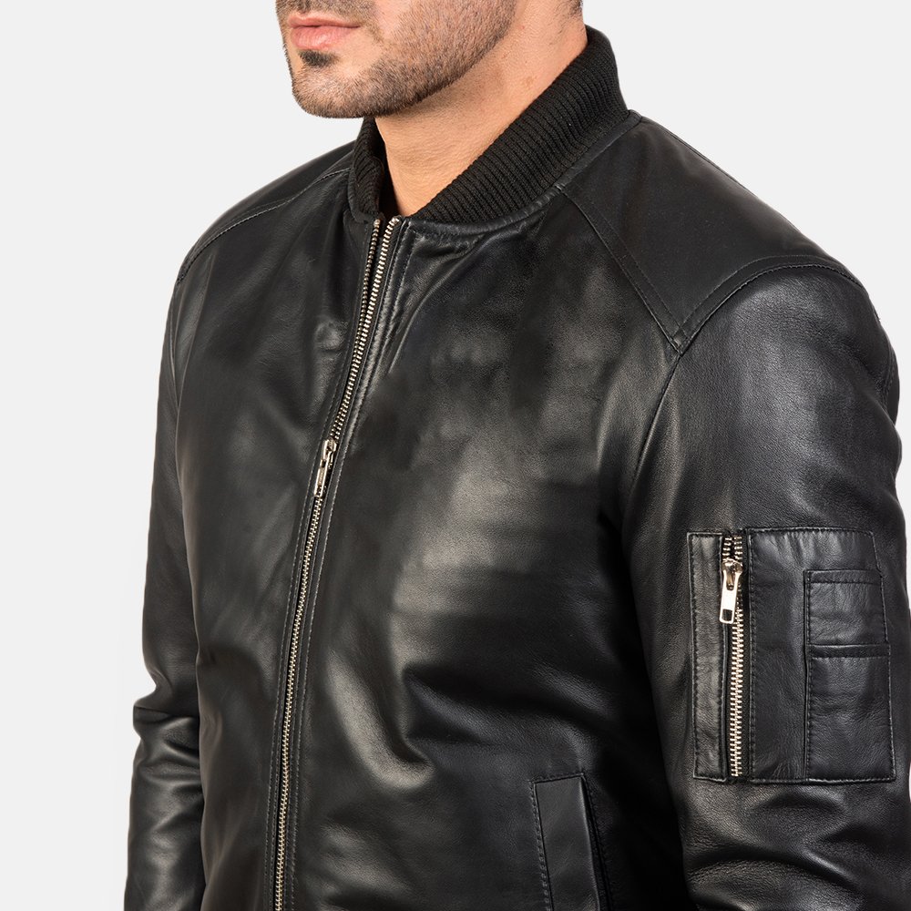 Bomia Ma-1 Black Leather Bomber Jacket by VogueHide - Image 3