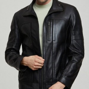 Men's Black Zippered Accents Leather Biker Jacket by VogueHide